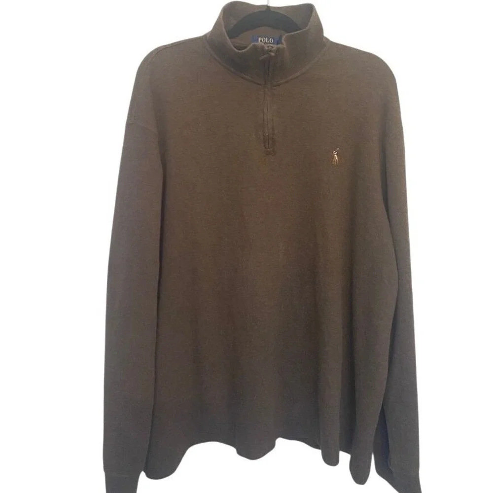 Polo Ralph Lauren Quarter Zip Pullover Sweater Brown‎ Casual Mens XXL Coastal